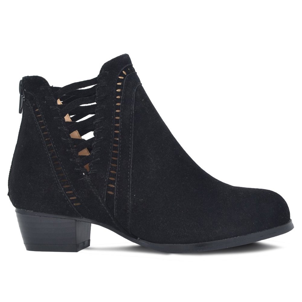 Chase & Chloe Woven Suede Ankle Boots Black - Picture 1 of 3